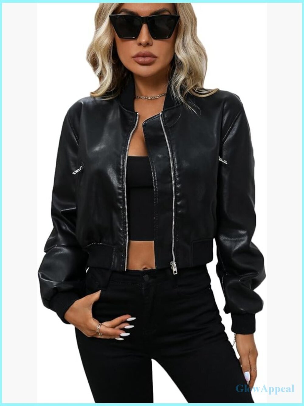 Faux Leather Varsity Bomber Jacket, Zipper Closure, Side Pockets, Streetwear